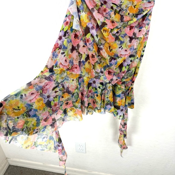 ZARA FLORAL RUCHED Mini Dress Green Multi - Picture 8 of 10